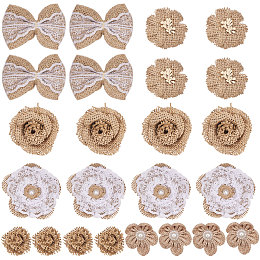 SUNNYCLUE Handmade Burlap Flower & Lace Bowknot, Costume Accessories, Tan, 20pcs/set