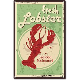 CREATCABIN Fresh Lobster Tin Sign Seafood Vintage Metal Tin Signs for Cafe Bar Pub Shop Wall Decorative Funny Retro Signs, 8 x 12 Inch