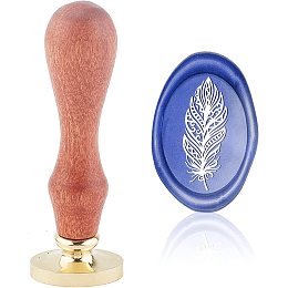 CRASPIRE Wax Seal Stamp Feather Vintage Sealing Wax Stamps Oval Removable Brass Head Sealing Stamp with Wooden Handle for Wedding Invitations Valentine's Day Gift Wrap