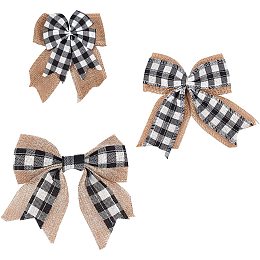 CHGCRAFT Black White Plaid Gift Bows Burlap Wreaths Bows Christmas Tree Topper for Wedding Holiday Birthday Party Decoration 12" x 9.4"