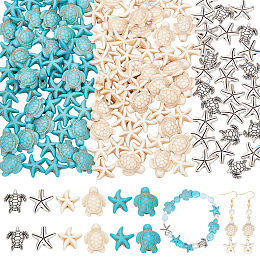 Nbeads DIY Ocean Theme Beades Jewelry Making Finding Kit, Including Synthetic Turquoise & Alloy Beads, Starfish & Turtle, Mixed Color, 13.5~18x13.5~15x3.5~8mm, Hole: 1~1.5mm, 148~154Pcs/box