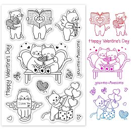 GLOBLELAND Cute Cats Silicone Clear Stamps Happy Valentine's Day Transparent Stamps for Birthday Easter Valentine's Day Cards Making DIY Scrapbooking Photo Album Decoration Paper Craft