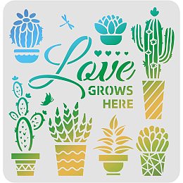 FINGERINSPIRE Love Grows Here Stencils 11.8x11.8 inch Potted Plants Painting Stencil Reusable Cactus Succulents Drawing Stencil Template for Painting on Wood, Floor, Wall, Paper and Fabric