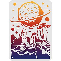 FINGERINSPIRE Moon Stencils 11.7x8.3 inch Plastic Space Moon Star Drawing Painting Stencils Planet Sand Pile UFO Pattern Stencils Reusable Stencils for Painting on Wood, Floor, Wall and Tile