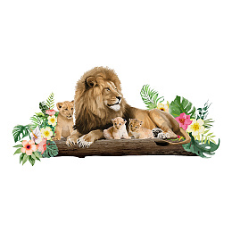 SUPERDANT Lion Wall Stickers Colorful Lion Family Cubs Tropical Plants Flowers Wall Sticker Jungle Safari Animal Vinyl Art Decoration for Kid Nursery Baby Bedroom Living Room Playing Room