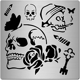 CREATCABIN Skull Metal Die Cuts Plaques Cutting Dies Stencils Flower Rose Butterfly Moon Star for Painting DIY Scrapbooking Craft Photo Album Decorative Embossing Wood Burning 6.3 x 6.3 Inch