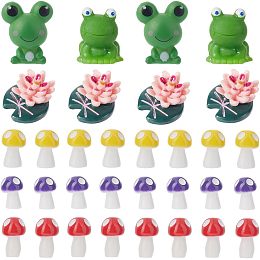 GORGECRAFT 66pcs 6 Styles Mini Mushrooms and Frogs Miniature Figurines Animals Statues Tiny Lotus Flower Statue Ornaments Miniatures Garden Moss Landscape DIY Craft for Home Party Supplies