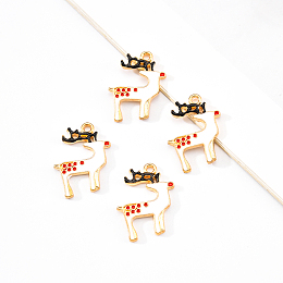 Honeyhandy 20Pcs Light Gold Alloy Enamel Pendants, for Christmas, Christmas Reindeer/Stag, White, 23x18x2mm, Hole: 1.8mm