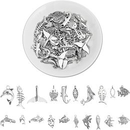 CHGCRAFT 80Pcs 20 Styles Tibetan Style Fish Charms Alloy Ocean animal Pendant Whale Dolphin Fish Fishbone Charms for Jewelry Necklace Bracelet Earring Making