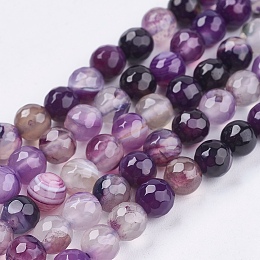 Honeyhandy Natural Madagascar Agate Beads Strands, Faceted, Round, Dyed & Heated, Purple, 6mm
