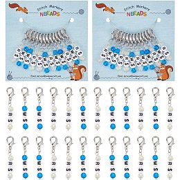 NBEADS 24 Pcs Acrylic Glass Bead Stitch Markers, Word RS/WS Pendant Crochet Stitch Marker Charms Lobster Claw Clasps Locking Stitch Marker for Knitting Weaving Sewing Jewelry Making