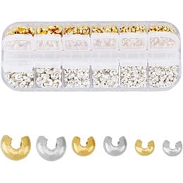 780Pcs 6 Sizes 2 color Iron Crimp Bead Covers Semicircle Beads Knot Cover Open Bead Small Semicircular Crimp Ends Curling Mix Kit for DIY Handicraft Jewelry Production