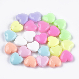 Honeyhandy Opaque Acrylic Beads, Heart, Mixed Color, 11x12x4.5mm, Hole: 1.8mm, about 1385pcs/500g