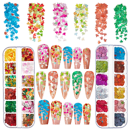 OLYCRAFT 2 Boxs 24 Styles Maple Leaf Nail Sequins Fall Leaf Sequins Nail Art Glitter Sequins Maple Leaf Paillettes Nail Art Decorations Colorful Filling Sequin for Resin Jewelry Making DIY Crafting