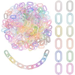 PandaHall Elite 240pcs Acrylic Linking Ring 12 Colors Oval Transparent Curb Chain Connectors Frost Quick Link Connectors C-Clip Hooks for Chunky Necklace Eyeglass Purse Phone Chain DIY Craft, 27mm/1.06"