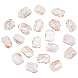 NBEADS About 21 Pcs Freshwater Pearl Beads Strand, 0.7x0.55" Rectangle Shape White Natural Cultured Freshwater Pearl Beads Irregular Pearl Charms for Earrings Pendant Jewelry Making