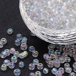 Honeyhandy 6/0 Glass Seed Beads, Trans.Colours Rainbow, Clear, about 4mm in diameter, hole: 1mm, about 4500pcs/pound