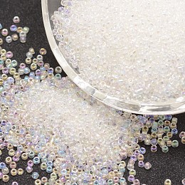 Honeyhandy 12/0 Round Glass Seed Beads, Grade A, Transparent Colours Rainbow, Clear, 1.8~2.0mm, Hole: 0.8mm, about 28000pcs/pound