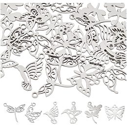 DICOSMETIC 24Pcs 6 Style Stainless Steel Dragonfly Pendants Butterfly Pendants Bird Pendants Hummingbird Pendants Open Back Frame Charms Animal Pendant for Bracelet Necklace Earrings Making