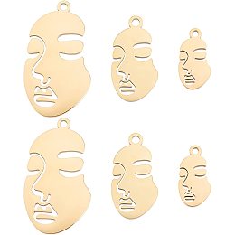 UNICRAFTALE 3 Style Abstract Face Charms 6pcs Stainless Steel Pendants Golden Small Hole Charms for DIY Jewelry Making, Hole 1.6-2mm