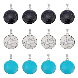 UNICRAFTALE 12Pcs 3 Colors Turquoise Pendant 31mm Dome Turquoise Necklace Pendants Dyed Half Round Charms with 8x3mm Pendant Bails for DIY Necklace Jewelry Making