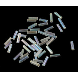 Honeyhandy Transparent Colours Rainbow Glass Bugle Beads, AB Color, White, 6x1.8mm, Hole: 0.6mm