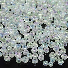 Honeyhandy Glass Seed Beads, Trans. Colors Rainbow, Round, Clear, Size: about 4mm in diameter, hole:1.5mm, about 1000pcs/100g