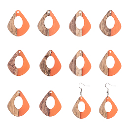 Olycraft Resin & Wood Pendants, teardrop, Dark Salmon, 32.5x27.5x2.5~4mm, Hole: 1.5mm, 10pcs/box