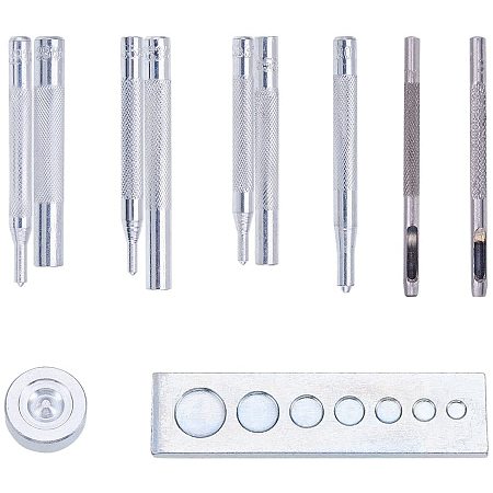 Carbon Steel Die Punch Tool Sets, For Rivets/Snap Fasteners Buttons, Press Stud, Leather Craft, Platinum, 8.5x4x2.5cm