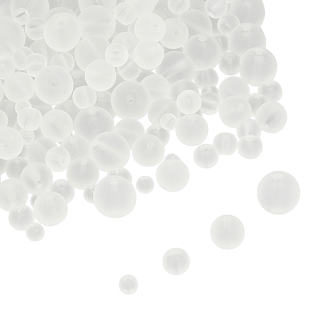 PANDAHALL ELITE Transparent Glass Beads, for Beading Jewelry Making, Frosted, Round, White, 6mm, Hole: 1.3~1.6mm, about 525pcs/box