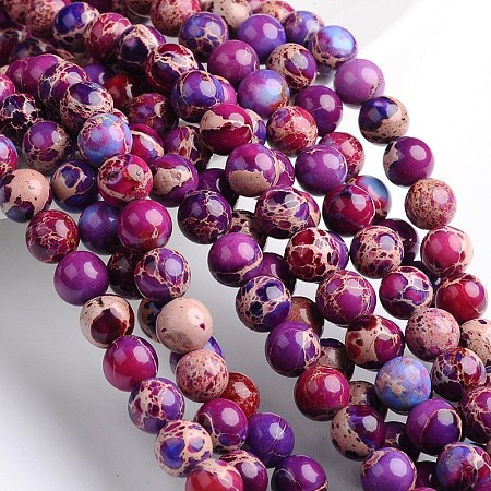 Arricraft Dyed Natural Imperial Jasper Round Bead Strands, Purple, 4mm, Hole: 1mm, about 92pcs/strand, 16 inches