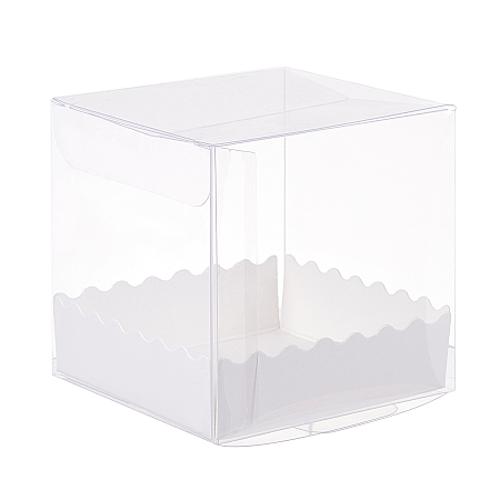 BENECREAT Foldable Transparent PVC Boxes, with Paper Pedestal, Clear, Boxes: 16pcs/set, Pedestal: 16pcs/set