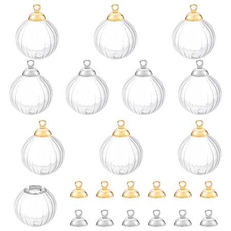 DIY Globe Glass Bubble Cover Pendant Making Kits, Inclued Handmade Blown Glass Globe Beads and Brass Bead Cap Pendant Bails, Golden & Silver, Beads: 16x14mm, Hole: 4mm, 12pcs/box