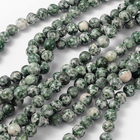 Arricraft Gemstone Beads Strands, Green Spot Jasper, Round, about 8mm in diameter, hole: about 1mm, about 46pcs/strand, 15~16 inches