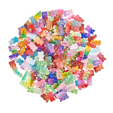 Chgcraft Resin Cabochons, with Glitter Powder, Two Tone, Bear, Mixed Color, 18x11x8mm, 200pcs/box