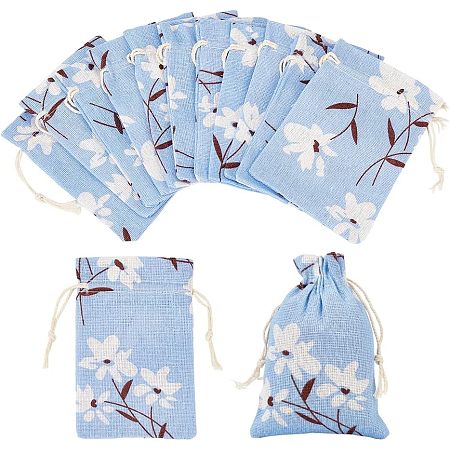 AHANDMAKER 20 Pcs Blue Flower Pattern Drawstring Gift Bag, Small Cloth Gift Bags, Resuable Candy Bags Party Favor Bags Flower Jewelry Pouches for Wedding Christmas Birthday Party Favor, 3.9x5.1 Inch