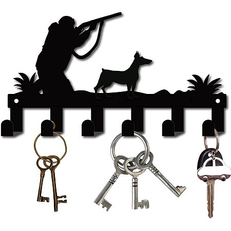 CREATCABIN Metal Key Holder Black Key Hooks Wall Mount Hanger Decor Iron Hanging Organizer Rock Decorative with 6 Hooks Hunter and Hound for Front Door Entryway Cabinet Hat Towel 10.6 x 5.8inch