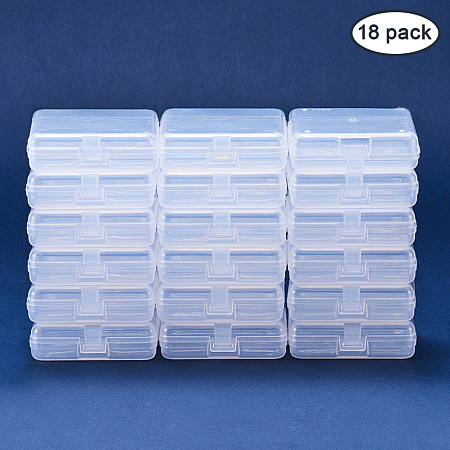 BENECREAT 18 Pack Rectangle Clear Plastic Bead Storage Containers Box Drawer Organizers with lid for Items, Earplugs, Pills, Tiny Bead, Jewelry Findings - 2.16x2.36x0.7 Inches