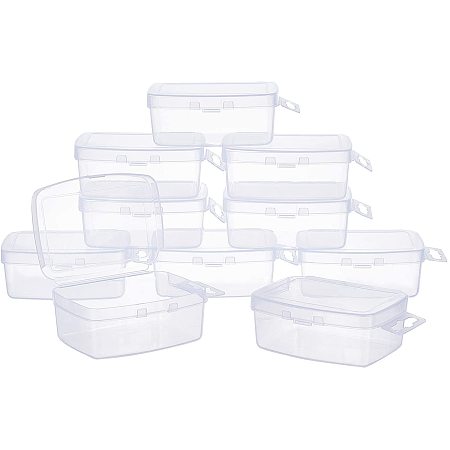 SUPERFINDINGS About 10pcs White Rectangle Transparent Plastic Bead Containers with Hinged Lids Flip Cover Suspensibility for Small Items and Other Craft Projects, 4.09x2.56x1.38 Inches