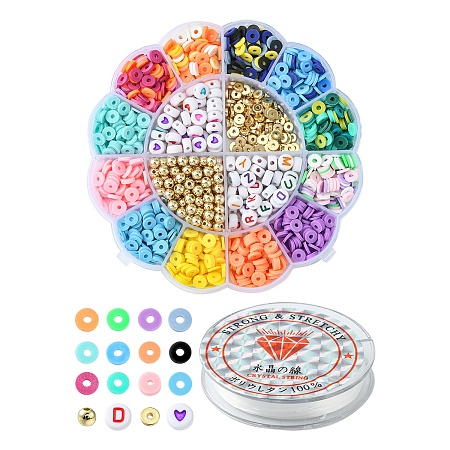 Honeyhandy DIY Heishi Surfer Bracelet Making Kit, Including Handmade Polymer Clay Disc & Acrylic Letter Heart & CCB Plastic Spacer Beads, Elastic Thread, Mixed Color, Beads: 1566Pcs/set