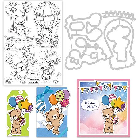 GLOBLELAND Bear Cut Dies and Clear Stamp Set Lovely Bear Embossing Template and Silicone Stamp for Card Scrapbooking Card DIY Craft Decoration