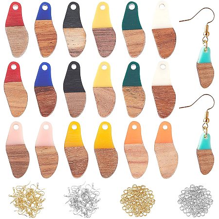 OLYCRAFT 200pcs Resin Wooden Earring Pendants Deformed Oval Resin Walnut Wood Earring Findings Vintage Resin Wood Statement Earring Findings for Necklace and Earring Making - 10 Colors