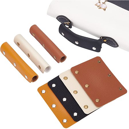 OLYCRAFT 8 Pcs 4 Color Handle Leather Wrap Covers Handbag Purse Handle Leather Wraps Cover Craft Strap Making Supplies with Iron Snap Buttons for Shopping Bag Travel Bag - Black/Beige/Brown/Orange