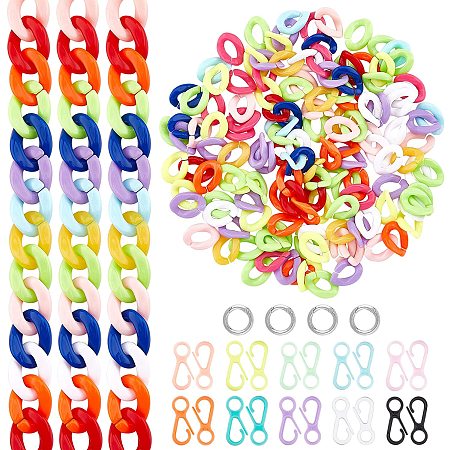 PandaHall Elite 150pcs Mix Colors Acrylic Linking Ring with 100pcs 10 Colors Lobster Clasps 4pcs Spring Gate Rings DIY Purse Chain Eyeglass Chain Kit for Lanyard Trouser Chain Phone Strap Jewelry Making