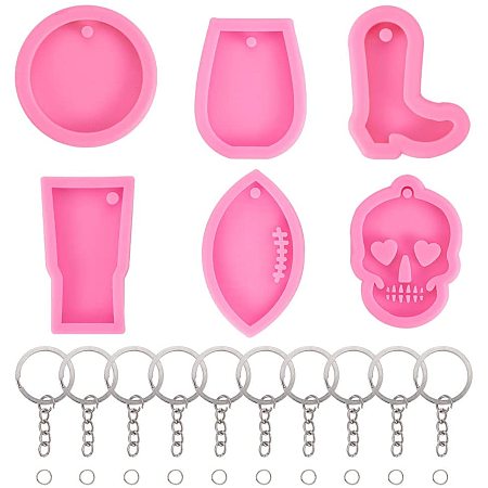 Pandahall Elite 6 Shapes Resin Mold Silicone Keychains Epoxy Resin Casting Molds with 20pcs Key Rings and 40pcs Jump Rings for DIY Necklace Pendant, Earrings, Crafts Decoration