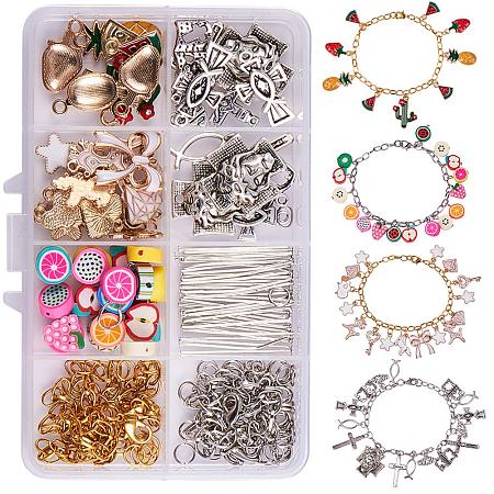 SUNNYCLUE 1 Box DIY 4 Strands Charm Bracelet Making Kit DIY Craft Golden Plated Chain Jewelry Making Supplies for Beginners Adults Instruction