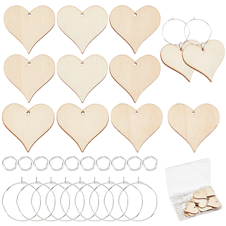 SUNNYCLUE 1 Box Wooden Wine Glass Charms Markers Tags Identification Wood Heart Charms Glass Identifiers for Drinks Stem Glasses 20Pcs Wood Pendants 20Pcs Hoops 30Pcs Jump Rings Tasting Party Adult