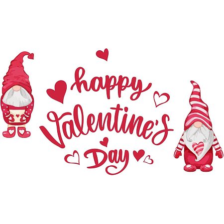SUPERDANT Happy Valentine's Day Wall Decals Gnome Elf Wall Stickers Pink Heart Shape Decor Window Cling Decals for Valentine's Day Bedroom Living Room Home Wall Decoration