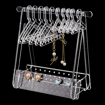 PandaHall Elite 1 Set Acrylic Earring Display Stands, Clothes Hanger Shaped Earring Organizer Holder with 10Pcs 2 Styes Hangers, Clear, 15.3x8.3x15cm