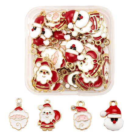 ARRICRAFT 40Pcs/Box 4 Styles Christmas Theme Light Gold Alloy Enamel Pendants, Christmas Santa Claus, Mixed Color, 10pcs/style